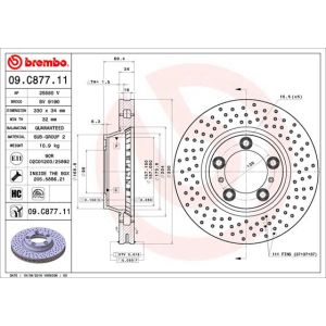 Jarrulevy BREMBO 09C87711 edessä, tuuletettu, erittäin hiilihappoinen, 1 kpl