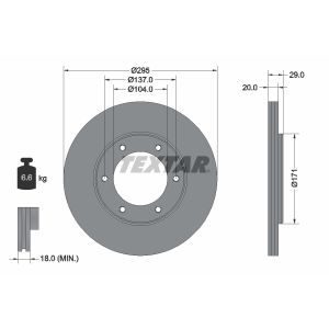 Disco freno TEXTAR 92035600 anteriore, ventilato, 1 pezzo