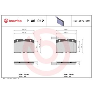 Bremsbelagsatz, Scheibenbremse BREMBO P A6 012