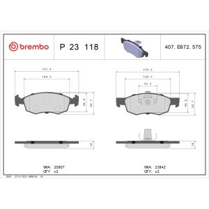 Bremsbelagsatz, Scheibenbremse BREMBO P 23 118
