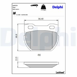 Conjunto de pastilhas de travão DELPHI LP777, atrás
