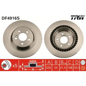 Jarrulevy TRW DF4916S takana, tuuletettu, erittäin hiilihappoinen, 1 kpl