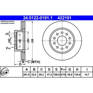 Disco de freno ATE 24.0122-0191.1 vorne, ventilado , 1 Pieza