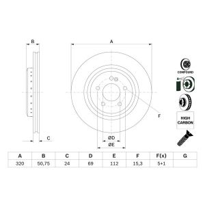 Disco de freno BOSCH 0 986 479 G36 hinten, ventilado , altamente carbonizado, 1 Pieza