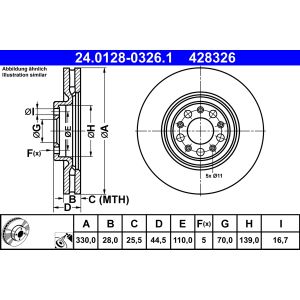 Disque de frein ATE 24.0128-0326.1 avant, ventilé, 1 pièce