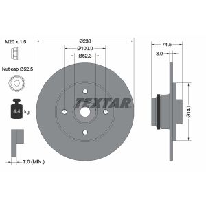 Disque de frein TEXTAR 92231700 à l'arrière, plein, 1 pièce