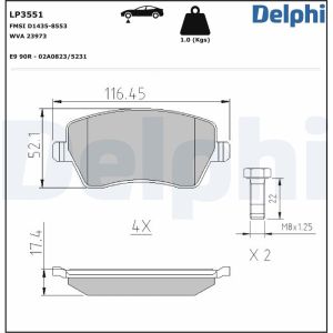 Bromsbeläggssats DELPHI LP3551, fram