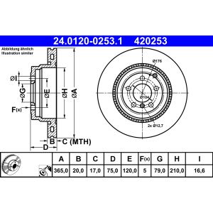 Disque de frein ATE 24.0120-0253.1 à l'arrière, ventilé, hautement carbonisé, 1 pièce