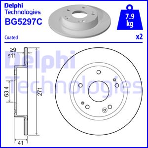 Bremsscheiben DELPHI BG5297C hinten, voll, 2 Stück