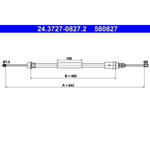 Kabel, parkeerrem ATE 24.3727-0827.2 rechts