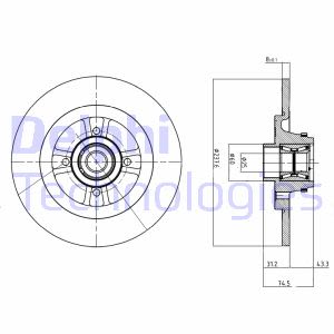 Remschijf DELPHI BG9025RS achter, volledig, 1 Stuk