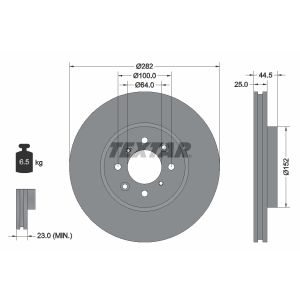 Disco freno TEXTAR 92170703 anteriore, ventilato, 1 pezzo