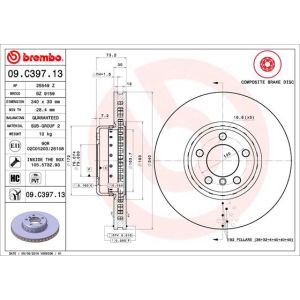 Jarrulevy BREMBO 09C39713 edessä, tuuletettu, erittäin hiilihappoinen, 1 kpl