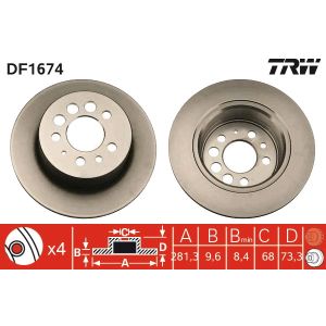 Disque de frein TRW DF1674 à l'arrière, plein, hautement carbonisé, 1 pièce