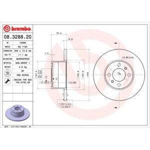 Jarrulevy BREMBO 08.3288.20, edessä, täysi, 1 Kappale