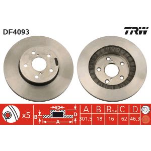 Jarrulevy TRW DF4093 edessä, tuuletettu, 1 kpl