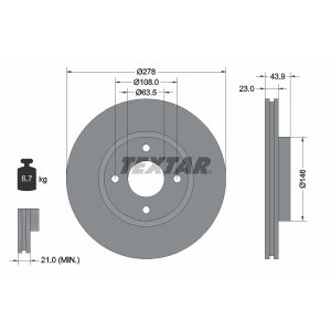 Disco freno TEXTAR 92252403 anteriore, ventilato, 1 pezzo