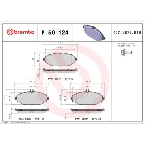 Conjunto de pastilhas de travão BREMBO P 50 124, Frente