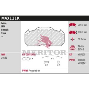 Bremsbelagsatz, Scheibenbremse MERITOR MAX131K