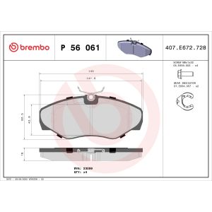 Kit de plaquettes de frein, frein à disque BREMBO P 56 061, Avant