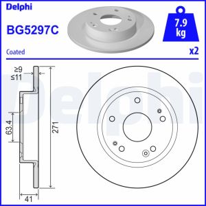 Disco de travão DELPHI BG5297C atrás, completo, 2 Peça