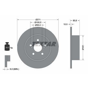 Disque de frein TEXTAR 92126503 à l'arrière, plein, 1 pièce