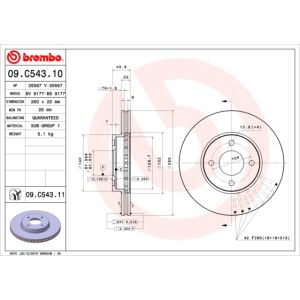 Remschijf BREMBO 09C54311 voorkant, geventileerd, 1 stuk