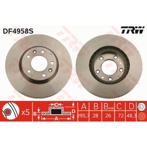 Bremsscheibe TRW DF4958S vorne, belüftet, hochkarbonisiert, 1 Stück