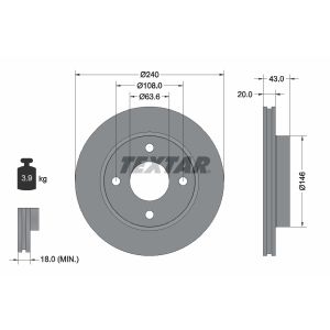 Disque de frein TEXTAR 92051000, avant, ventilé , 1 pièce