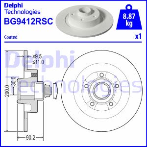 Remschijf DELPHI BG9412RSC achter, volledig, 1 Stuk