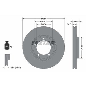 Disco freno TEXTAR 92234500 anteriore, ventilato, 1 pezzo