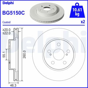 Disco de travão DELPHI BG5150C Frente, ventilado, 1 Peça