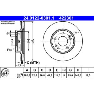 Disco de freno ATE 24.0122-0301.1 vorne, ventilado , altamente carbonizado, 1 Pieza
