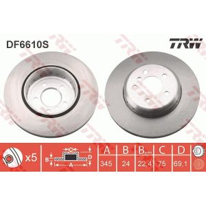 Disco de freno TRW DF6610S hinten, ventilado , altamente carbonizado, 1 Pieza