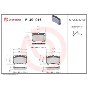 Bremsbelagsatz, Scheibenbremse BREMBO P 49 016
