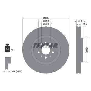 Disco freno TEXTAR 92092700 anteriore, ventilato, 1 pezzo