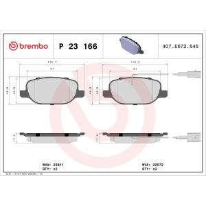 Bremsbelagsatz, Scheibenbremse BREMBO P 23 166