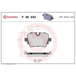 Bremsbelagsatz, Scheibenbremse BREMBO P 36 032