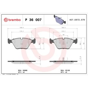 Bremsbelagsatz, Scheibenbremse BREMBO P 36 007