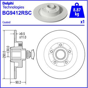 Bremsscheibe DELPHI BG9412RSC hinten, voll, 1 Stück