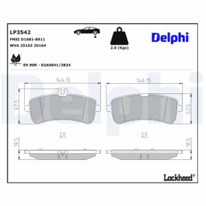 Conjunto de pastilhas de travão DELPHI LP3542, atrás