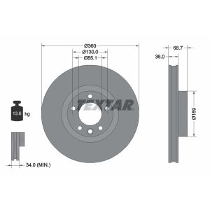 Disco de travão TEXTAR 92262605 frente, ventilado, altamente carbonizado, 1 Peça