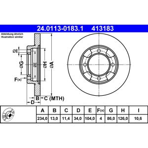 Disque de frein ATE 24.0113-0183.1 avant, plein, 1 pièce