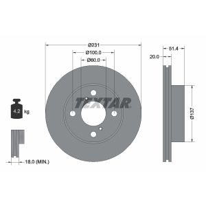 Disco freno TEXTAR 92204100 anteriore, ventilato, 1 pezzo