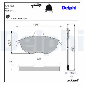 Bromsbeläggssats DELPHI LP1592, fram