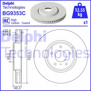 Remschijf DELPHI BG9353C voorkant, geventileerd, sterk verkoold, 1 stuk