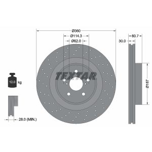 Disque de frein TEXTAR 92199703 avant, ventilé, perforé, 1 pièce