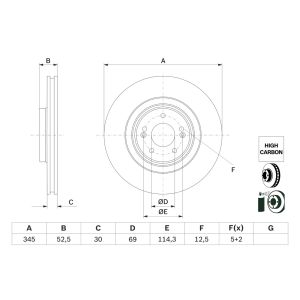 Disco de travão BOSCH 0 986 479 G26 frente, ventilado, altamente carbonizado, 1 Peça