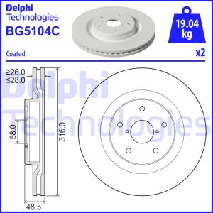 Jarrulevy DELPHI BG5104C edessä, tuuletettu, 2 kpl