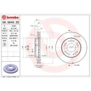 Jarrulevy, tuuletettu BREMBO 09.5640.30, Edessä, 1 kpl